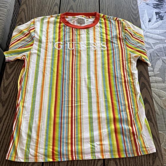 Guess Los Angeles Men's TShirt Striped Short-Sleeve California Beach Skater Sz M - Picture 1 of 6